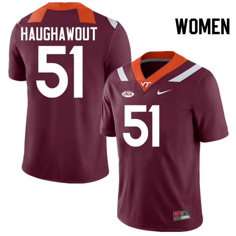 Women #51 Elijah Haughawout Virginia Tech Hokies College Football Jerseys Stitched-Maroon